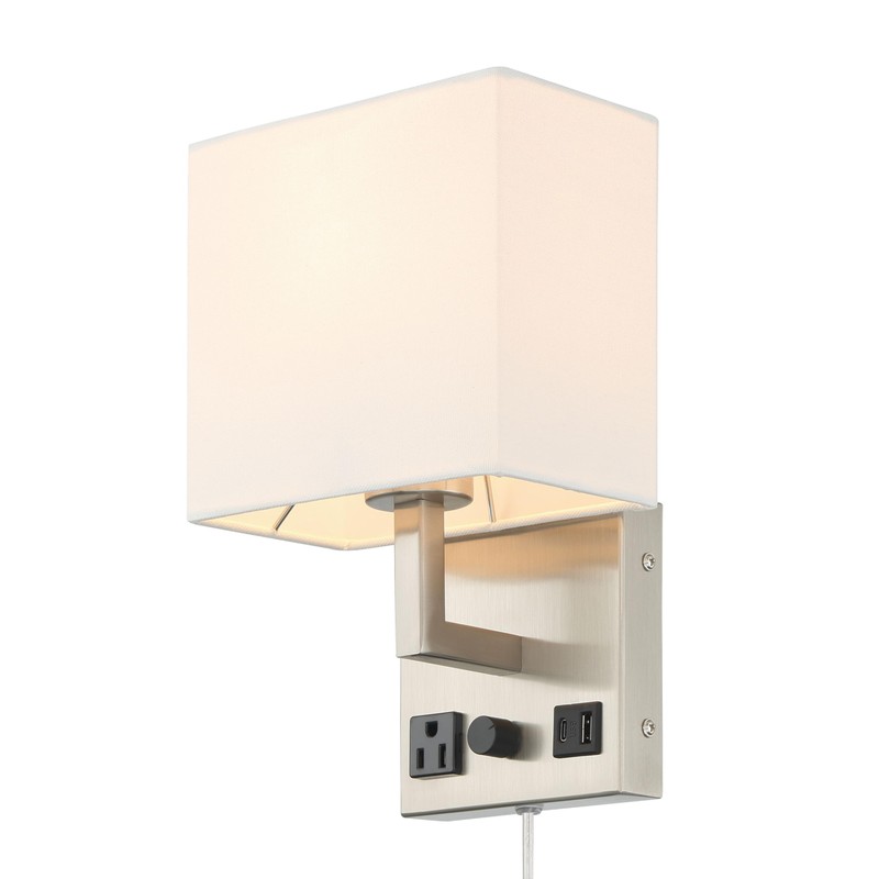 HomeFocus-Bedside Wall Sconces,Dimmable Wall Light with Outlet and Dual USB