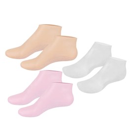 Gatuida 3 Pairs Aloe Moisturizing Socks for Dry Cracked Heels Reusable Spa Socks for Intensive Hydration Treatment Skin Pink and Transparent