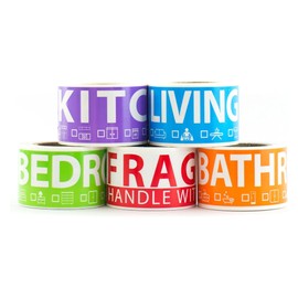 250 Home Moving Labels for 1 Bedroom — 5 Color-Coded Room Labels (50 Each) + Fragile Stickers for Moving Boxes, Supplies, Wardrobe Boxes, Apartment Moves