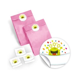 Bookmark + Gift Bags / Lilac + Stickers Funny Monster Party Bag Guest Gift for Birthday Children's Birthday Wedding Christening Girls Boys