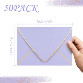 V-Flap Envelopes 50 Pack - A4 Size, Gold Border, Purple, Perfect for Invitations, Wedding, Baby Shower & All Occasions