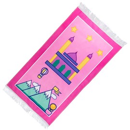 Windplusya Prayer Rug for Children, 19.7 x 35.4 in Muslim Cartoon Tassel Prayer Mat, Soft Thick Muslim Prayer Mat, Eid Gift for Boys/Girls (Pink Star)