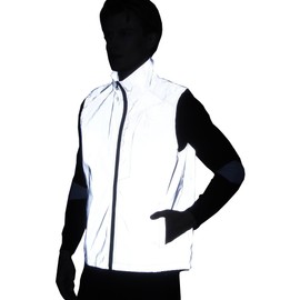 LZLRUN Reflective Vest Jacket Casual Hiphop Windbreaker Night Sporting Coat Hooded Fluorescent Clothing (S)