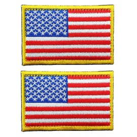 Tactical American Flag Embroidered Patch Gold Border USA United States of America Military Uniform Emblem 2 Pack(3.15X2 inch)