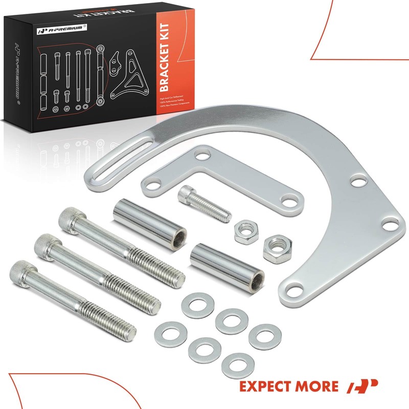 A-Premium Steel Chrome Alternator Bracket Kit Compatible with 1955-1968 Chevy