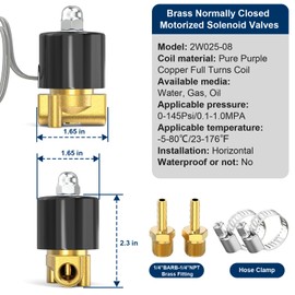 TAILONZ PNEUMATIC 1/4 Inch NPT 12V/24V/110V/220V Brass Electric Solenoid Valve 2W025-08 Normally Closed Water, Air, Diesel Yellow and Black