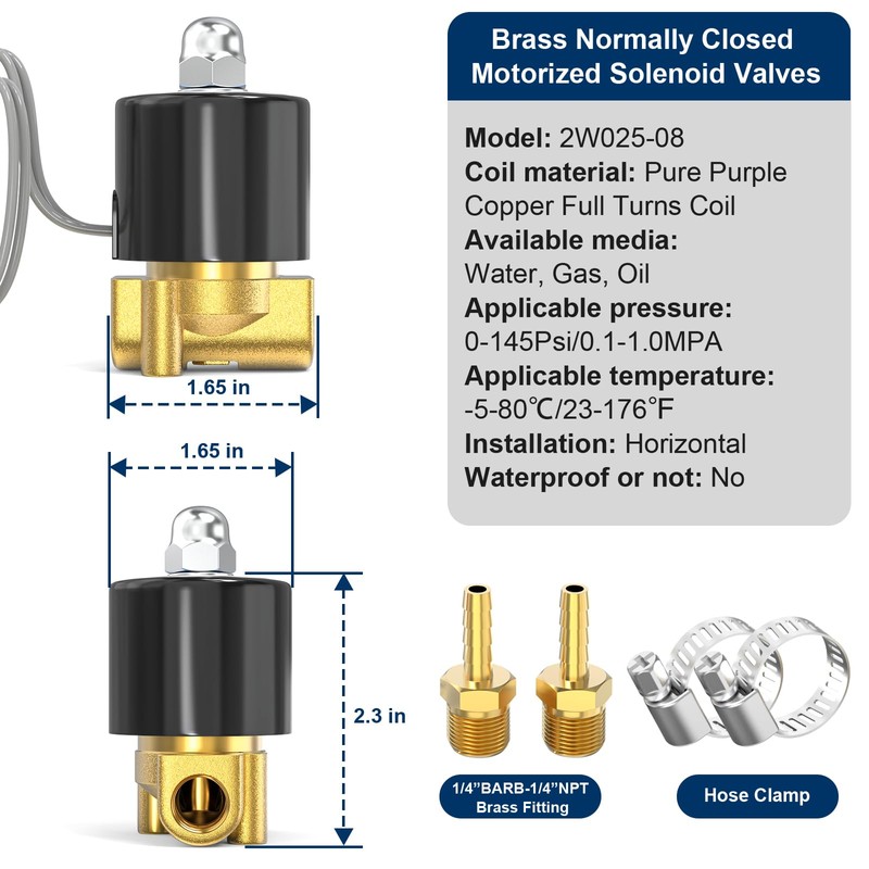 TAILONZ PNEUMATIC 1/4 Inch NPT 12V/24V/110V/220V Brass Electric Solenoid Valve