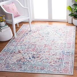 SAFAVIEH Brentwood Collection BNT832B Medallion Distressed Non-Shedding Living Room Bedroom Accent Area Rug, 4' x 6', Ivory / Blue