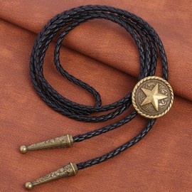 BRBAM Western Cowboy Texas Style Vintage Bolo Tie Fashion Texas Map and Lone Star Leather Bolo Tie Necktie Necklace (Style 5 - Gold)