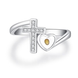 Suiknsn Cross Ring for Women 925 Sterling Silver Mustard Seed Ring 9 Size Faith Christian Jewelry Birthday Christian Mothers Day Gifts for Mother Wife