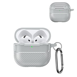 Casevita Case Compatible with Airpods 4 with Keychain, Cute Carbon Fiber Protective Cover Compatible with AirPods 4 with Active Noise Cancellation for Man Woman