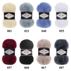 5 x 100 g Alize Mohair Classic Knitting Yarn Plain Mohair Wool Crochet Yarn Mixed Yarn Choice of Colours Colour: 21 Light Grey
