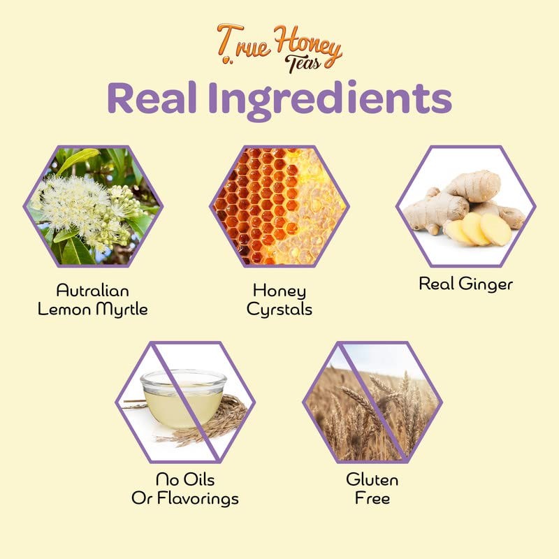 True Honey Lemon Ginger Tea Bags - Honey Crystals Blended