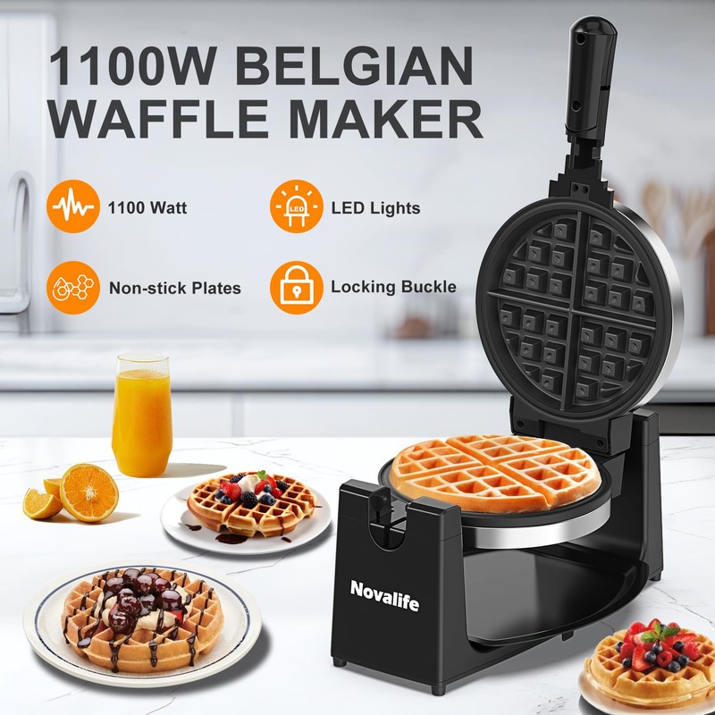 Waffle Maker, Rotating Belgian Waffle Maker, 180° Flip Waffle Iron,