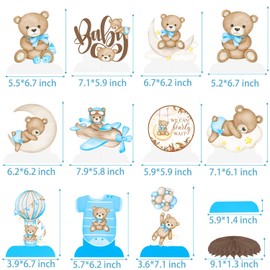 We Can Bearly Wait Honeycomb Centerpieces Bear Centerpieces for Table Teddy Bear Baby Shower Party Decorations 11Pcs Blue Bear Table Decorations for Baby Boys Bear Gender Reveal Party Supplies