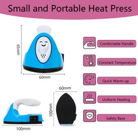 GoLashFun Mini Craft Iron Machine,Blue Small Electric Heat Press Iron Portable Handy Travel for Heating Transfer Vinyl Projects,Clothes Shoes Bags Hats