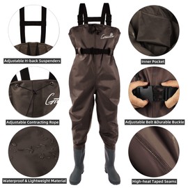 GREENWATER Fishing Chest Waders for Men Women with Boots Waterproof 2ply Nylon PVC Lightweight Bootfoot Waders for Hunting (Brown, M12)