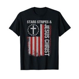 Stars Stripes Jesus Christ US Flag Christian 4th Of July Men T-Shirt