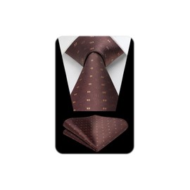 HISDERN HTC-04S Men's Necktie, Chief Set, 40 Patterns, Business, Weddings, Formal, Job Hunting, Graduation Ceremonies, Dresses, Gift, 20 Brown (Checked)