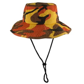 Gelante 100% Cotton Stone-Washed Adjustable Bucket Safari Boonie Sun Hats, Orange Camo, Small-Medium