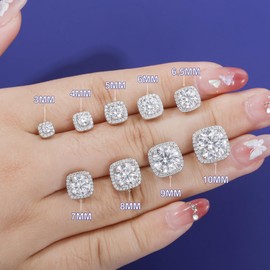 Moissanite Square Earrings Screw Back 1.6CT 6MM*2 18K White Gold Plated 925 Sterling Silver Lab Brilliant D Color VVS1 Clarity Moissanite Diamond Stud Hypoallergenic Earrings for Women Men