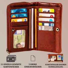 MATADOR Puebla Women's Leather Purse Medium Size with Elegant Gift Packaging Elegant Leather Purse Women's Medium in Portrait Format RFID Purse Women's Leather Purse Medium Size, Brown flowers,