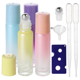 SESENSE Essential Oil Roller Bottles, 10ml Colored Thick Glass Perfume Roller Bottles with Funnel Opener and Dropper (Multicolor, 4 Pack)