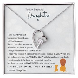 Momavo Jewelry Daughter Gift From Dad, Father Daughter Gift, Dad to Daughter Gift, Christmas Birthday Gift, Forever Love Necklace (Luxury Box w/LED LIGHT, 14k White Gold Finish) (14k White Gold Finish, Luxury Box w/ LED LIGHT)