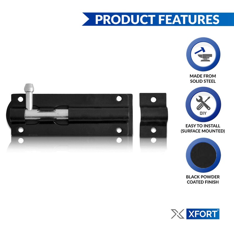 XFORT® 2 Pack Heavy Duty Tower Bolt Black 100mm (4"),