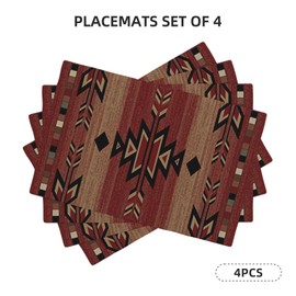 Southwestern Placemats Set of 4, 12x18 Inch Rusty Red Tribal Geometric Table Mats Boho Aztec Antique Native Farmhouse Decorative Table Placemats for Party Home Kitchen Dining Table Decoration