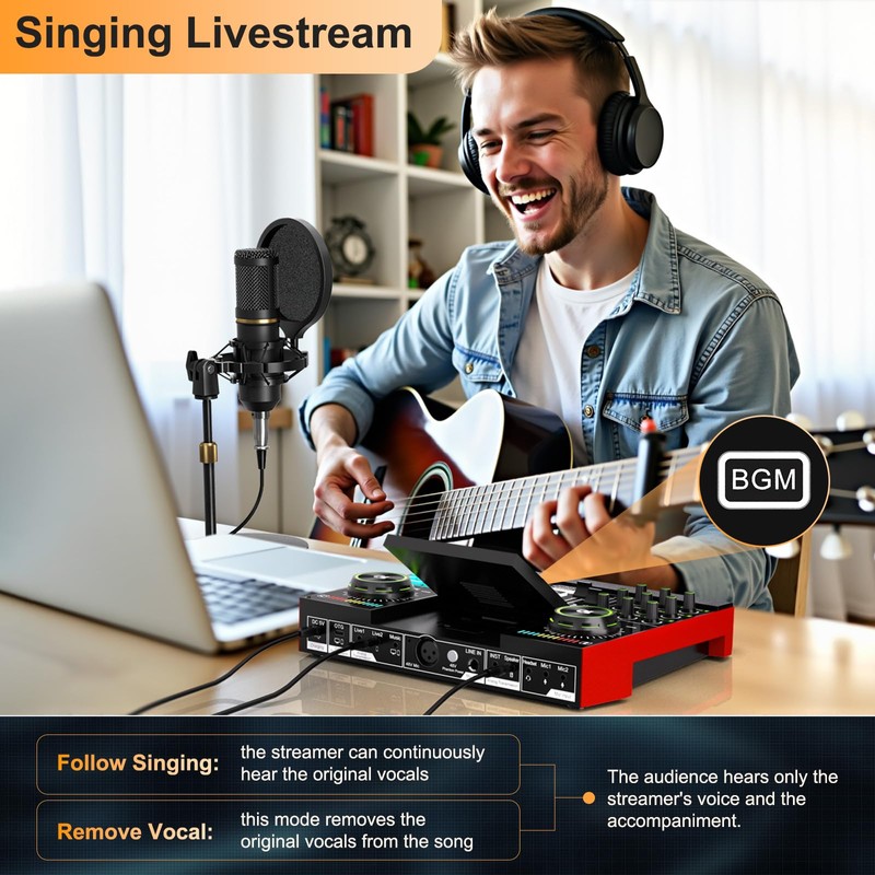 tenlamp G10 Gaming Audio Mixer, Audio Interface with 3.5mm/XLR Microphone