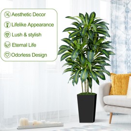 Keeplush 5FT Artificial Dracaena Tree - High-Density Foliage Fake Plant with Black Tall Planter - Faux Yucca Floor Plant for Home Office Decor Indoor