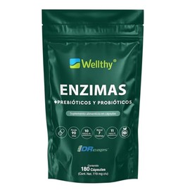 Wellthy Enzimas Digestivas 180 Cápsulas. Reforzado con Prebioticos y Probioticos. 10 Billones de Porbioticos 11 Cepas, 7 Enzimas, Bottle Free.        