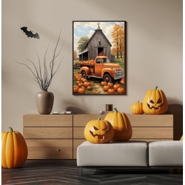 BYGFHLYW 5D Autumn Diamond Painting Kits for Adults, Farmhouse Truck Pumpkin Diamond Art Kits for Adults Beginner, DIY Full Drill Diamond Dot Gem Painting for Home Wall Decor 13.7x13.7inch