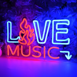 SYLHOME Live Music Led Neon Light Sign Fire Hot Bar Pub Music Studio Club Bedroom Wall Decor Sign Game Room Birthday Christmas Party Gifts 15.75" X 9.84" USB