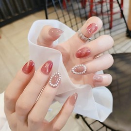 Set of 24 Short Fake Claws High Quality Lady Cat Eye Stone Fake Nails Tongues Amusement Park Theme Park Nails