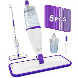 Spray Mop for Hardwood Floor Cleaning: EXEGO Wet Mops with 5 Microfiber Refillable Pads for Swiffer Powermop - Mopping Tools with Sprayer for Tile Wood Laminate Vinyl Marble