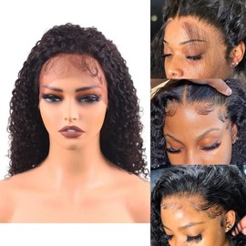 ManeMajesty 18 Inch Kinky Curly Lace Front Wigs Human Hair Afro Curly Wigs 13x4 HD 360°Full Lace Transparent Lace Frontal Wig Pre Plucked 12A Brazilian Glueless Wig for Black Women Natural Color