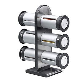 Zevro Powder Coated Metal Magnetic Spice Stand 6 Canisters, Silver/ Grey