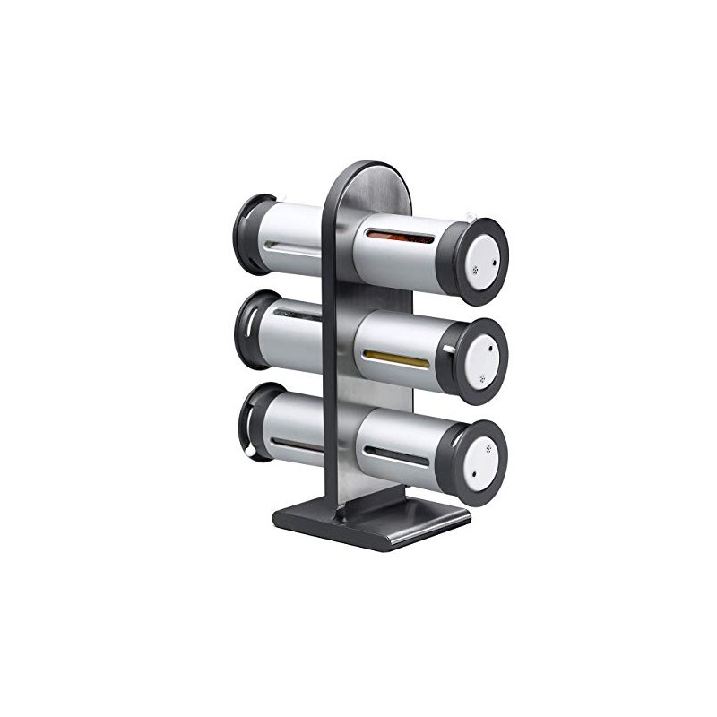 Zevro Powder Coated Metal Magnetic Spice Stand 6 Canisters, Silver/