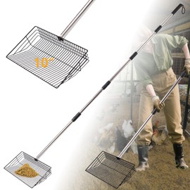 HitTopss Metal Chicken Poop Scooper, Large Chicken Coop Scoop with 24" to 68" Adjustable Stainless Steel Handle, Litter Sifting Shovel Chicken Coop Ccooper for Sand, Pet, Chicken, Cat (10 inch)