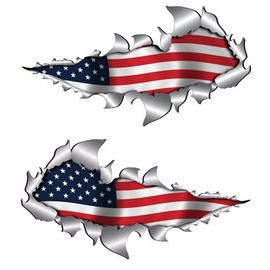 American Flag Metal Rip Open Sticker 150mm