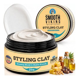 Hair Styling Clay for Men - Best Pliable Molding Cream with Strong Hold & Matte Finish - Product for Textured, Thickened & Modern Hairstyles - Shine Free - 2 OZ - Smooth Viking by Smooth Viking