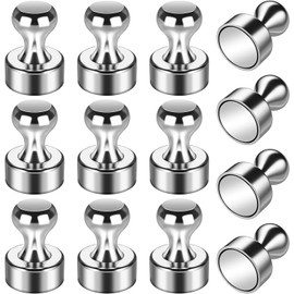 Grtard Pack of 12 Black Magnetic Push Pins, Fridge Magnets for Whiteboard, Whiteboard Magnets, Fridge Magnets, Small and Strong Push Pins for Office, School and Locker