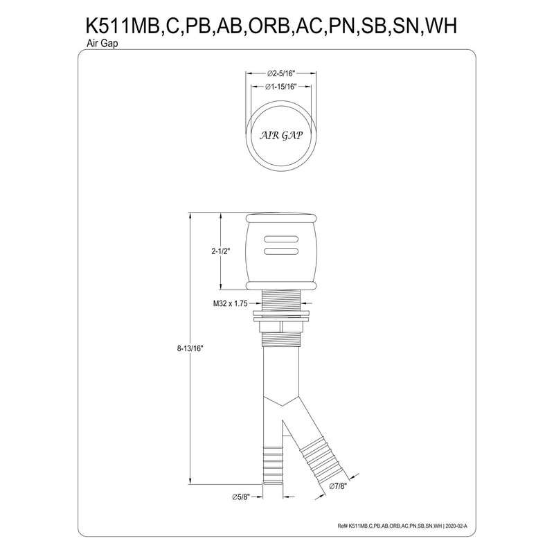 Kingston Brass K511PN Heritage Dishwasher Air Gap, Polished Nickel