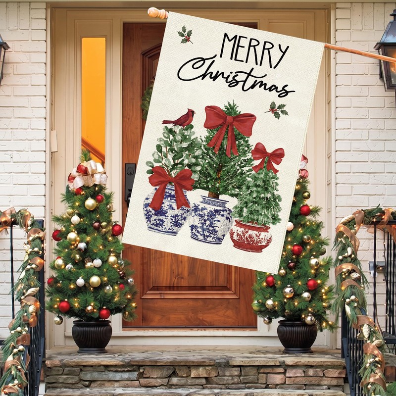 Christmas House Flag 28x40 Inch Large Winter Pine Trees Farmhouse