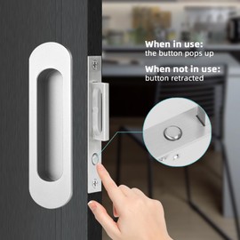 gifsin Sliding Pocket Door Hidden Handle, 304 Stainless Steel Pocket Door Hardware, Recessed Flush Finger Pulls, Heavy Duty Edge Pull with Pop Out Ring Pull (Silver, 4.72 inch)