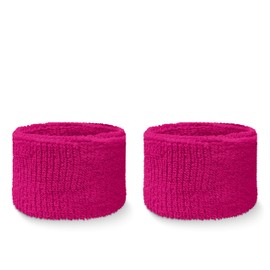Couver Wrist Sweatbands Absorbent Sweatbands for Tennis Football Basketball Running Athletic Sports and Working Out - Hot Pink Solid Cotton Terry Colth Sport Wristband(1 Pair)