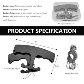 MUQIDA Emblem Removal Tool, Vinyl Wraps Car Surface Logo Remover with 5 PCS 29.5" Nylon Cords, Aluminum Alloy Vehicle Badge Plate Line Remover Tool for Wrapping Film Installation (Black)