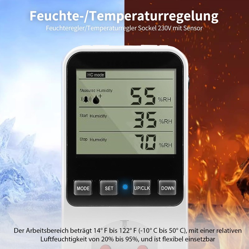 Temperature Controller Socket 230 V Humidity Controller with Sensor, Digital